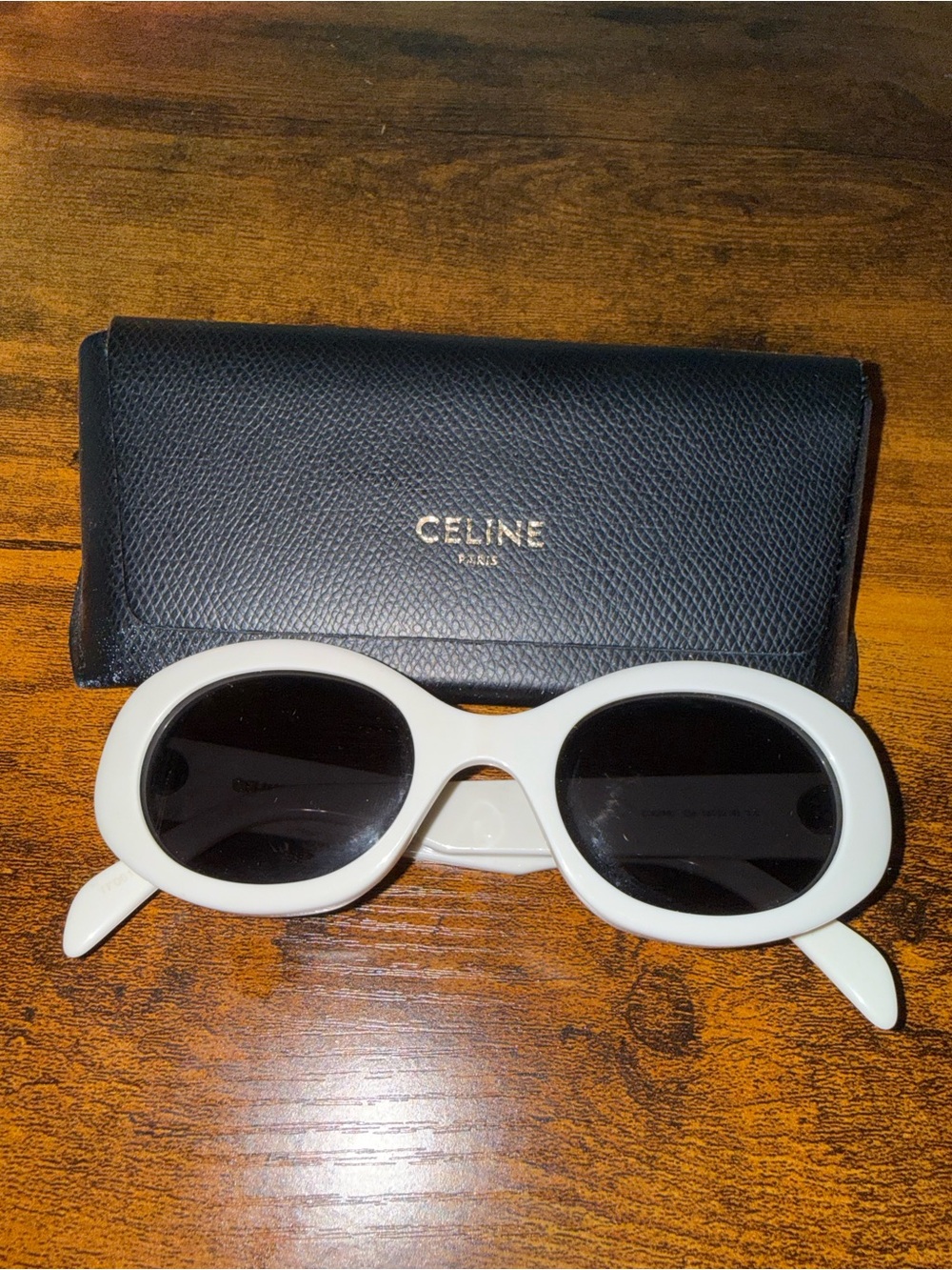 Celine White Oval Sunglasses with Black Lenses and Case